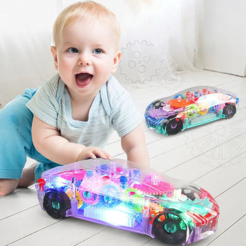 Kids Flashing Electric Racing Car Toys Transparent Light Colorful LED Music Mechanical Gear Vehicle Luminous Model Children Gift