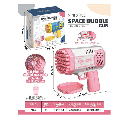 Rocket bubble gun with lights, 69-hole automatic blower toy. - MiniPrecious