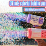 Rocket bubble gun with lights, 69-hole automatic blower toy. - MiniPrecious