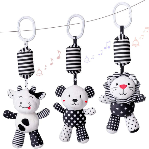 Baby Toy Cartoon Animal Stuffed Hanging Rattle Toy Bed Bell Soft Plush Toy with Wind Chimes Birthday Gift for Newborn 0-18 Month