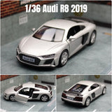 1/36 Audi R8 Coupe GT Spyder Toy Car Model RMZ City 3'' Diecast Super Sport Racing Miniature Pull Back Collection Gift Kid Boy