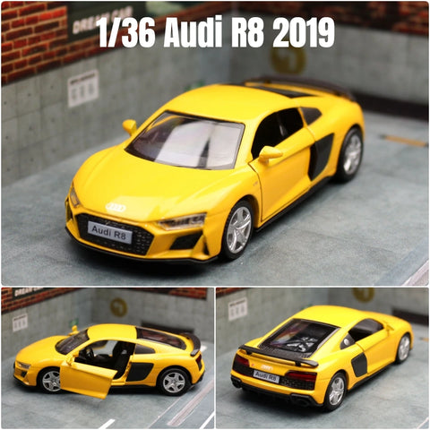 1/36 Audi R8 Coupe GT Spyder Toy Car Model RMZ City 3'' Diecast Super Sport Racing Miniature Pull Back Collection Gift Kid Boy