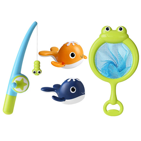 Magnet Baby Bath Fishing Toys Wind-up Swimming Whales Bathtub Toy Fishing Game Water Tub Toys Set with Fishing Pole Net for Kids