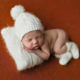 New style children photography props newborn baby photo hand-made white wool big ball cap pillow set studio accessories