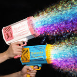 Rocket bubble gun with lights, 69-hole automatic blower toy. - MiniPrecious