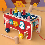 Montessori wooden animal bus toy, musical pounding bench for toddlers. - MiniPrecious