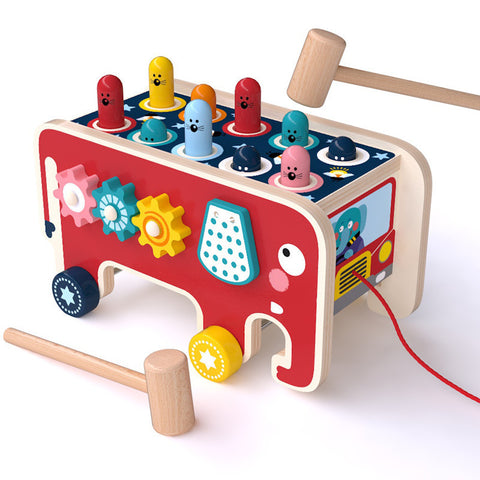 Montessori wooden animal bus toy, musical pounding bench for toddlers. - MiniPrecious