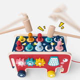 Montessori wooden animal bus toy, musical pounding bench for toddlers. - MiniPrecious
